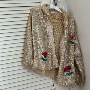 Vintage Saks Fifth Avenue sequin cardigan with flower details